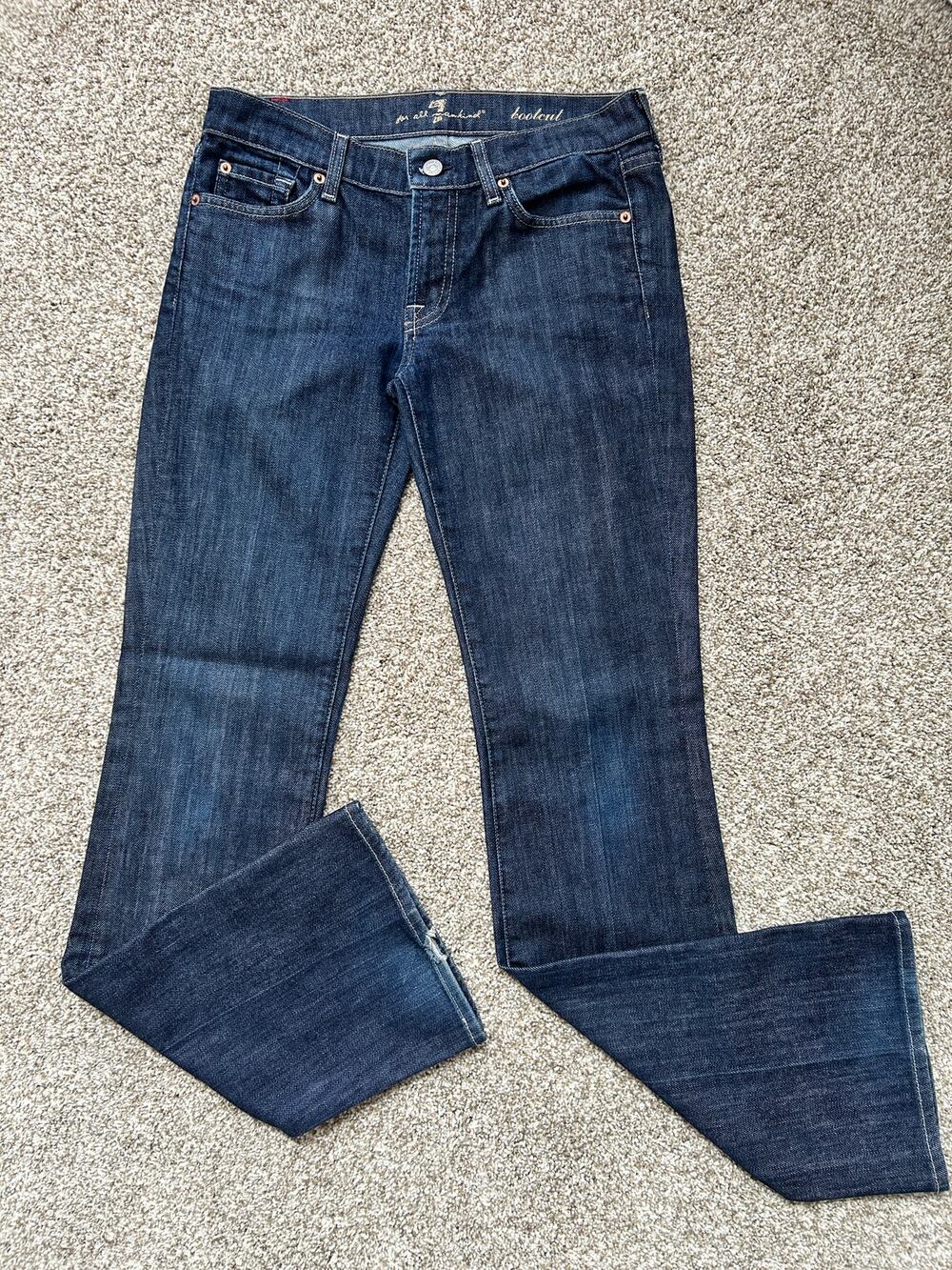 7 for All Mankind Dark Wash Low Rise Bootcut Jeans, 28"